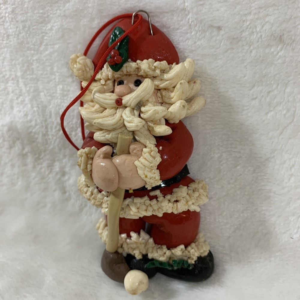 Vintage Glazed Dough Type Christmas Ornament Spaghetti Beard Golf Golfer Santa - Picture 5 of 12